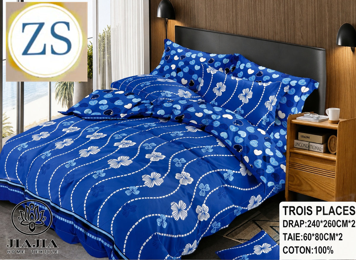 Ensemble 4 pièces Bleu Clair Fleuri