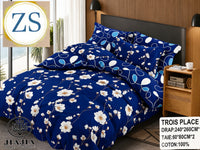 Ensemble 4 pièces Bleu Foncé Fleuri