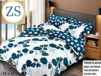 Ensemble 4 pièces Bleu Blanc Fleuri